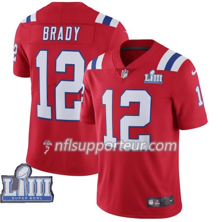 Maillot Homme New England Patriots Tom Brady 12 Nike Rouge 2019 Super Bowl LIII